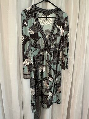 BCBG Maxazria Black & Sage Patterned Wrap Dress